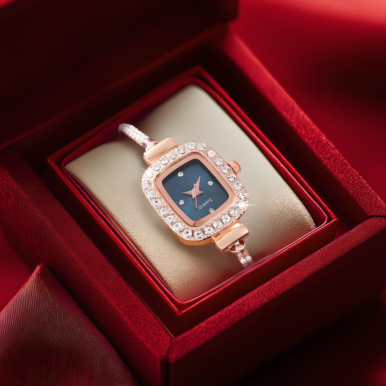 💯¡SOLO NUEVO!❕❗ Reloj de lujo ajustable de cristal con diamantes